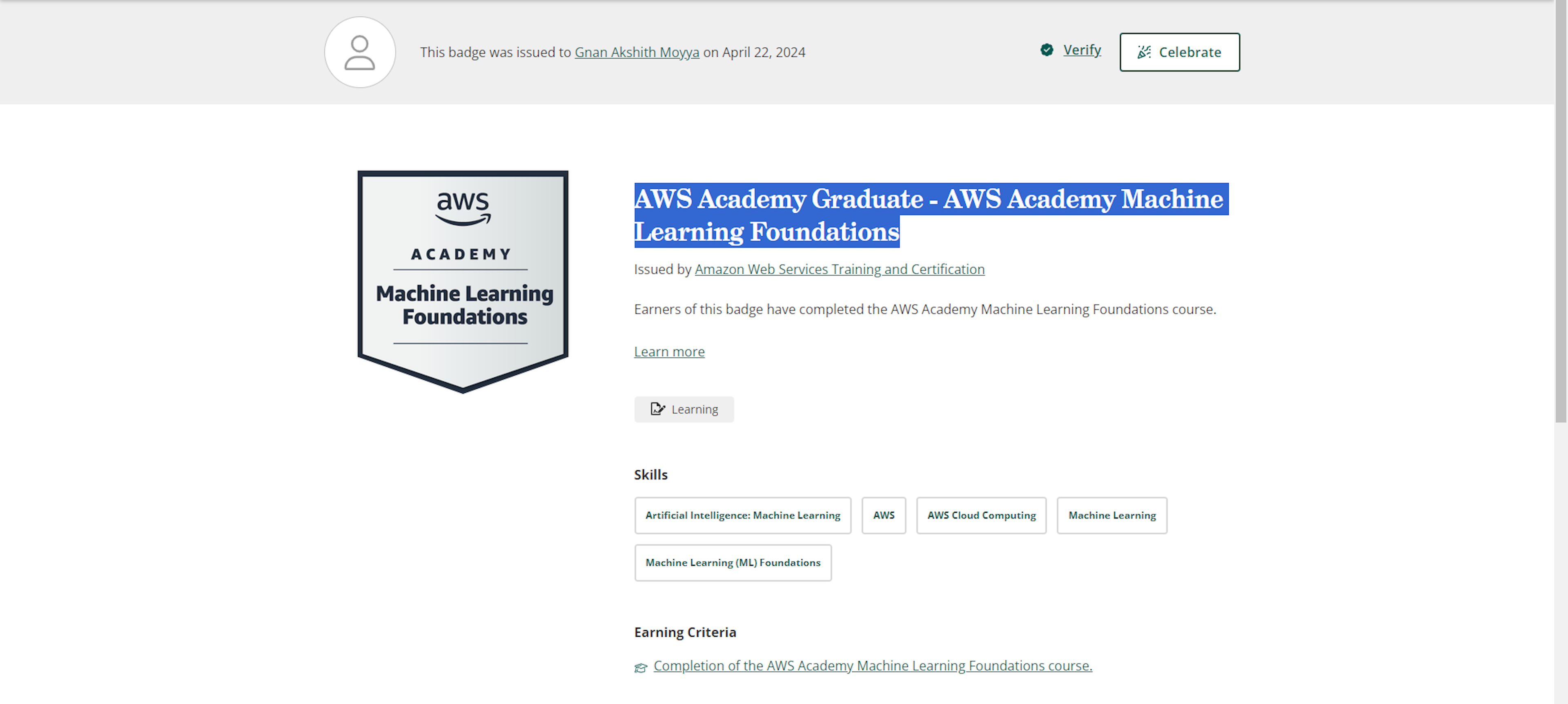 AWS Academy Graduate - AWS Academy Machine Learning Foundations